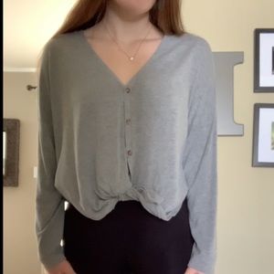 Soft V-Neck Grey Long-sleeve Tee
